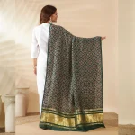 Premium Women Cotton Ajrakh Dupatta Green Printed Ethnic Scarf with Border - Image 5