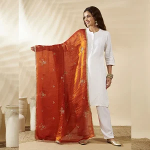 Premium Women’s Chiffon Dupatta Golden Sequin Work Ethnic Stole Scarf - Image 5