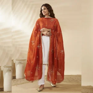 Premium Women’s Chiffon Dupatta Golden Sequin Work Ethnic Stole Scarf - Image 3
