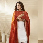 Premium Women’s Chiffon Dupatta Golden Sequin Work Ethnic Stole Scarf - Image 2