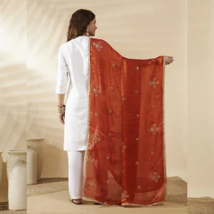 Premium Women’s Chiffon Dupatta Golden Sequin Work Ethnic Stole Scarf - Image 6