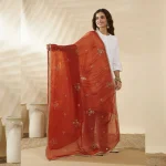 Premium Women’s Chiffon Dupatta Golden Sequin Work Ethnic Stole Scarf