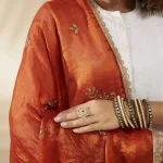 Premium Women’s Chiffon Dupatta Golden Sequin Work Ethnic Stole Scarf - Image 7