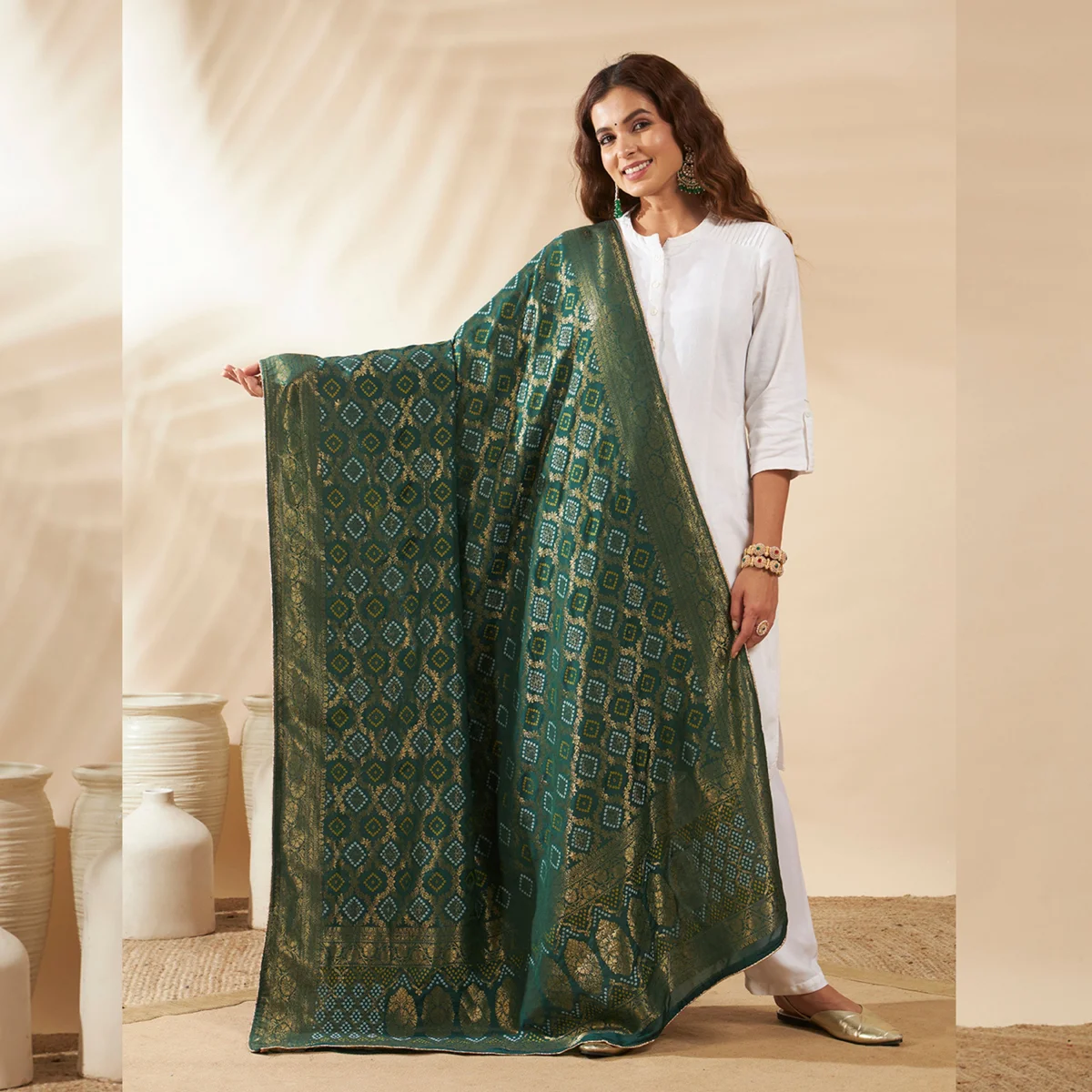 premium-womens-cotton-dupatta-green-banarasi-bandhani-zari-lace-work DCS-76 (2)