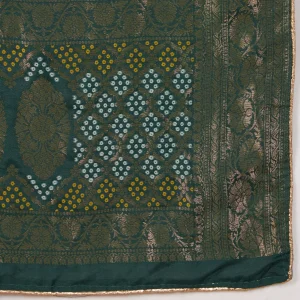 Premium Women’s Cotton Dupatta Green Banarasi Bandhani Zari Lace Work - Image 8