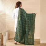 Premium Women’s Cotton Dupatta Green Banarasi Bandhani Zari Lace Work - Image 7