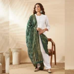 Premium Women’s Cotton Dupatta Green Banarasi Bandhani Zari Lace Work - Image 4