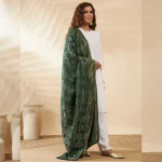 Premium Women’s Cotton Dupatta Green Banarasi Bandhani Zari Lace Work - Image 3