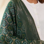 Premium Women’s Cotton Dupatta Green Banarasi Bandhani Zari Lace Work - Image 6