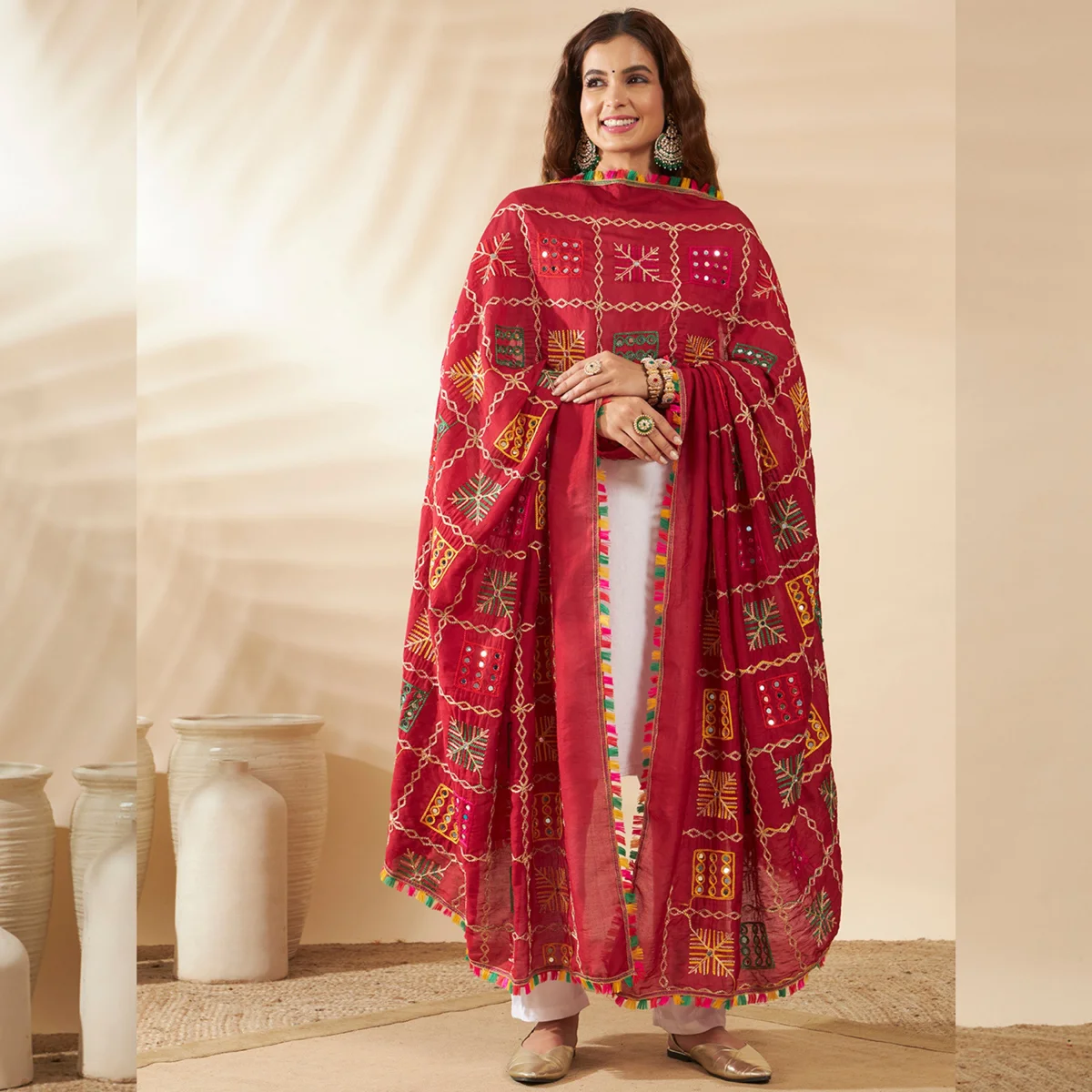 premium-womens-cotton-maroon-embroidered-with-mirror-work-phulkari-style-scarf DCS-69 (2)