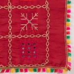 Premium Women’s Cotton Maroon Embroidered with Mirror Work Phulkari Style Scarf - Image 8