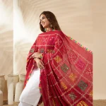 Premium Women’s Cotton Maroon Embroidered with Mirror Work Phulkari Style Scarf - Image 2
