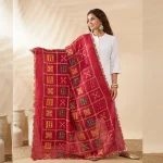 Premium Women’s Cotton Maroon Embroidered with Mirror Work Phulkari Style Scarf - Image 4