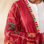Premium Women’s Cotton Maroon Embroidered with Mirror Work Phulkari Style Scarf - Image 7