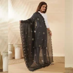 Stylish Black Georgette Dupatta Arka Work with Sequin Elegant Women Scarf - Image 5