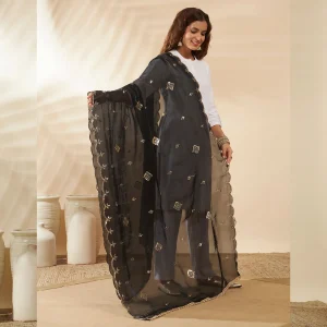Stylish Black Georgette Dupatta Arka Work with Sequin Elegant Women Scarf - Image 5