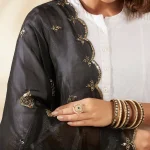 Stylish Black Georgette Dupatta Arka Work with Sequin Elegant Women Scarf - Image 7