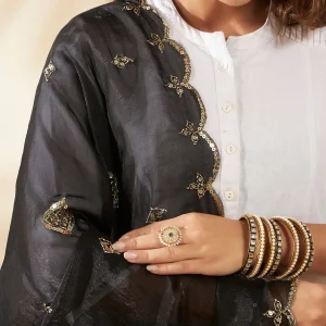 Stylish Black Georgette Dupatta Arka Work with Sequin Elegant Women Scarf - Image 7