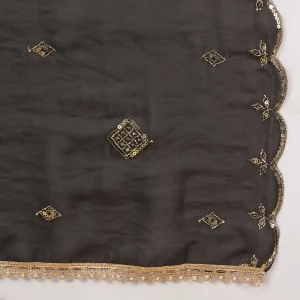 Stylish Black Georgette Dupatta Arka Work with Sequin Elegant Women Scarf - Image 8
