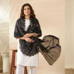 Stylish Black Georgette Dupatta Arka Work with Sequin Elegant Women Scarf - Image 2