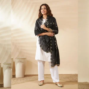 Stylish Black Georgette Dupatta Arka Work with Sequin Elegant Women Scarf - Image 3
