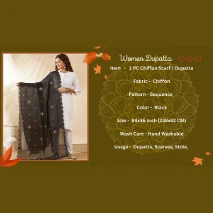 Stylish Black Georgette Dupatta Arka Work with Sequin Elegant Women Scarf - Image 9
