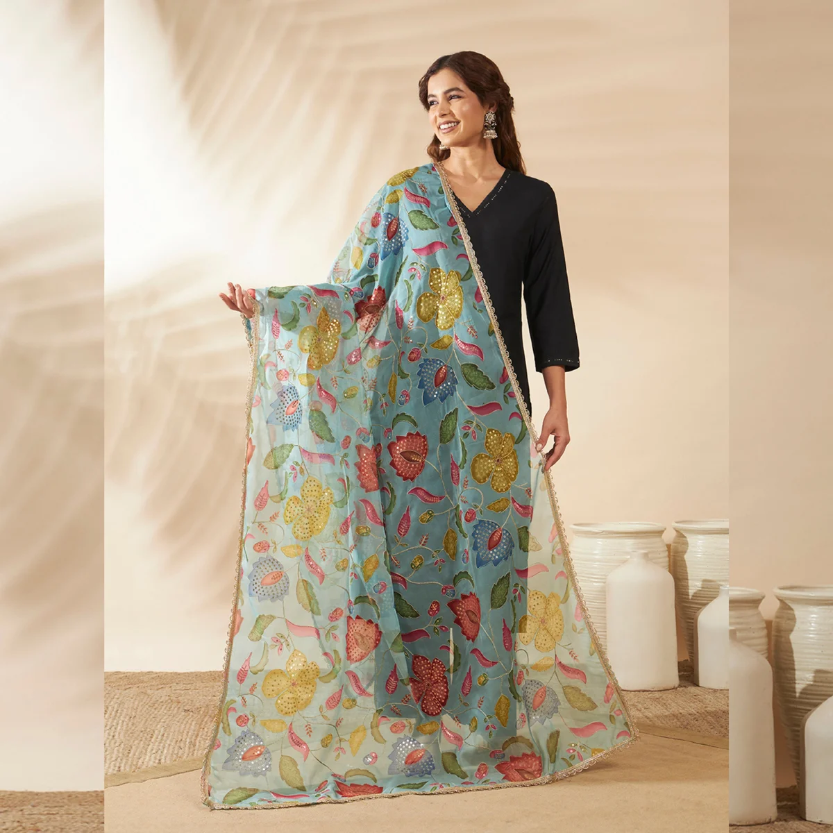 stylish-floral-organza-dupatta-green-aari-sequin-work-ethnic-dupatta DCS-85 (1)