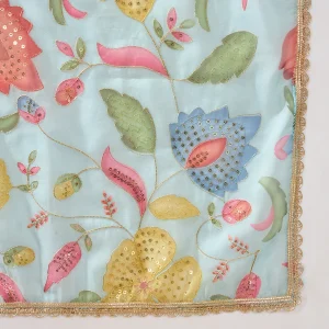 Stylish Floral Organza Dupatta Green Aari & Sequin Work Ethnic Dupatta - Image 8