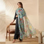 Stylish Floral Organza Dupatta Green Aari & Sequin Work Ethnic Dupatta - Image 3