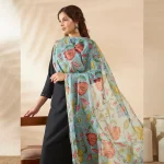 Stylish Floral Organza Dupatta Green Aari & Sequin Work Ethnic Dupatta - Image 2