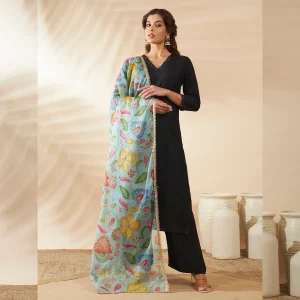 Stylish Floral Organza Dupatta Green Aari & Sequin Work Ethnic Dupatta - Image 4