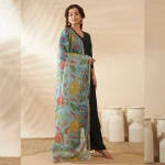 Stylish Floral Organza Dupatta Green Aari & Sequin Work Ethnic Dupatta - Image 7