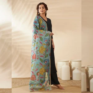 Stylish Floral Organza Dupatta Green Aari & Sequin Work Ethnic Dupatta - Image 7
