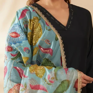 Stylish Floral Organza Dupatta Green Aari & Sequin Work Ethnic Dupatta - Image 6