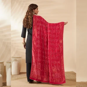 Traditional Banarasi Dupatta Pink Bandhani Cotton with Zari Lace Ethnic Stole - Image 7