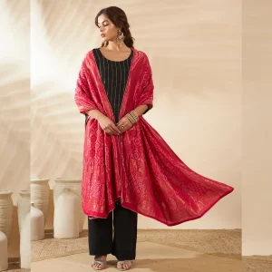 Traditional Banarasi Dupatta Pink Bandhani Cotton with Zari Lace Ethnic Stole - Image 5