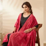 Traditional Banarasi Dupatta Pink Bandhani Cotton with Zari Lace Ethnic Stole - Image 4