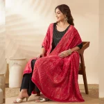 Traditional Banarasi Dupatta Pink Bandhani Cotton with Zari Lace Ethnic Stole