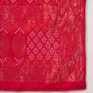 Traditional Banarasi Dupatta Pink Bandhani Cotton with Zari Lace Ethnic Stole - Image 8