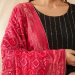 Traditional Banarasi Dupatta Pink Bandhani Cotton with Zari Lace Ethnic Stole - Image 6