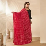 Traditional Banarasi Dupatta Pink Bandhani Cotton with Zari Lace Ethnic Stole - Image 3