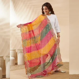 Traditional Bandhani Dupatta for Women Multicolor Georgette Designer Scarf - Image 4
