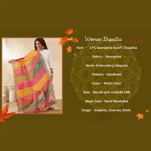 Traditional Bandhani Dupatta for Women Multicolor Georgette Designer Scarf - Image 9