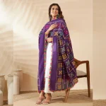 Traditional Cotton Dupatta for Women Purple Embroidered Mirror Work Scarf - Image 3