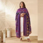 Traditional Cotton Dupatta for Women Purple Embroidered Mirror Work Scarf