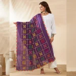 Traditional Cotton Dupatta for Women Purple Embroidered Mirror Work Scarf - Image 6