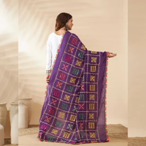 Traditional Cotton Dupatta for Women Purple Embroidered Mirror Work Scarf - Image 5