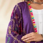 Traditional Cotton Dupatta for Women Purple Embroidered Mirror Work Scarf - Image 7