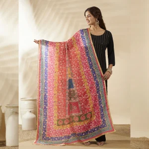 Traditional Multicolor Chinnon Dupatta Ethnic Printed Designer Women Scarf - Image 6
