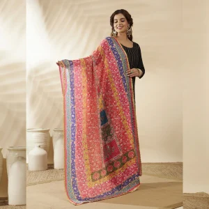 Traditional Multicolor Chinnon Dupatta Ethnic Printed Designer Women Scarf - Image 5